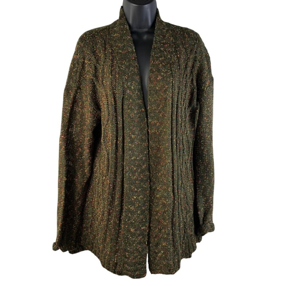 Belldini Spruce Combo Green Multi Confetti Cable Knit Open Cardigan Sweater Lg